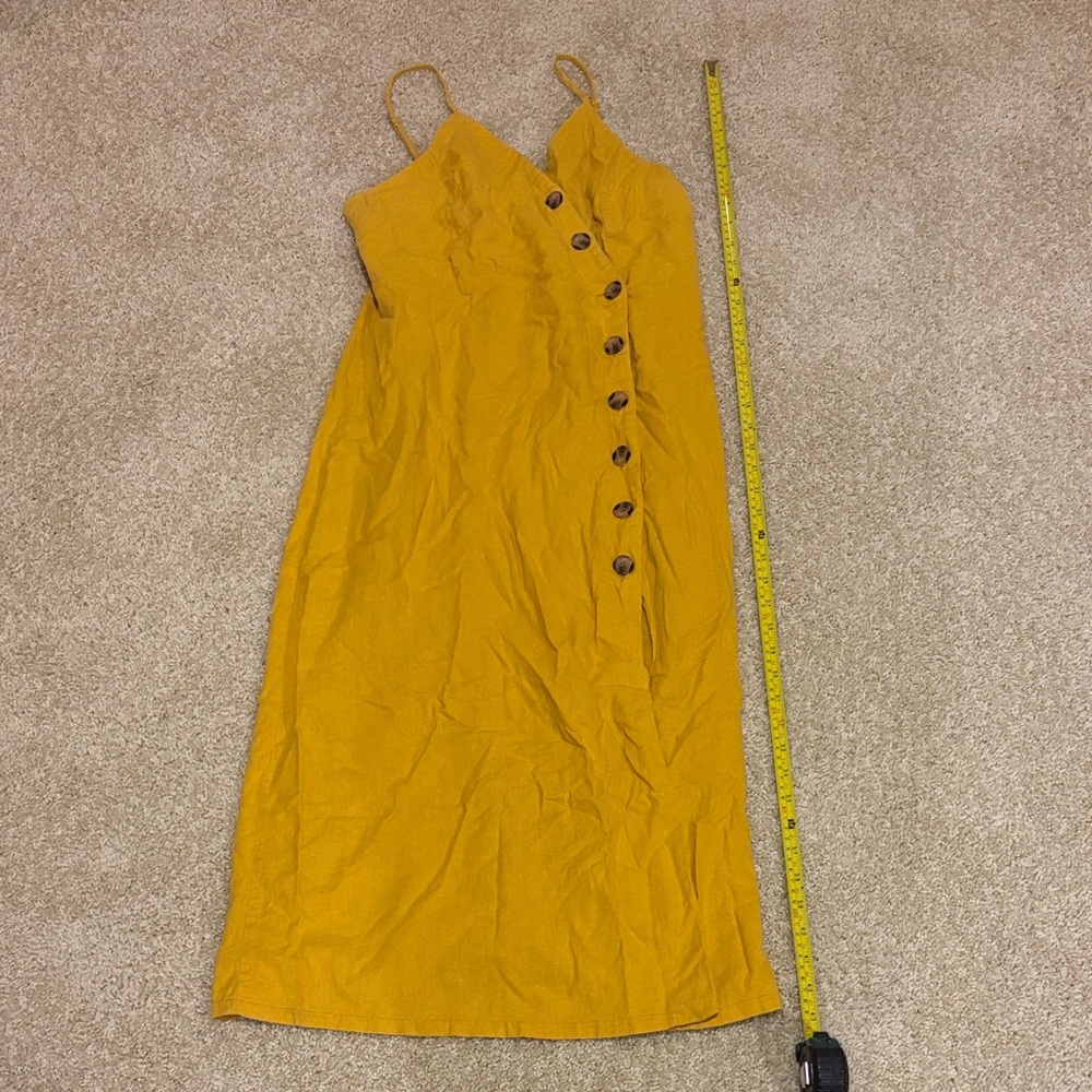 URBAN Romantics Spaghetti Strap Midi Dress in Mustard, linen fabric, size large